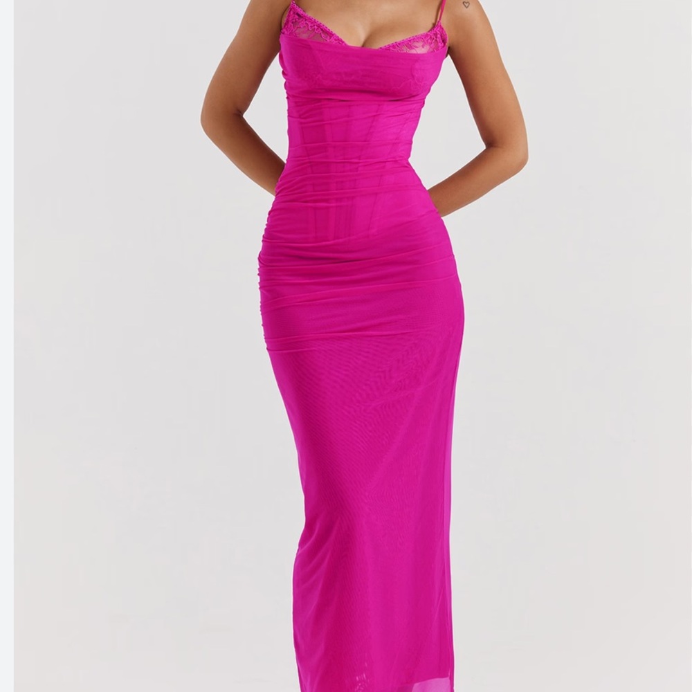 NWT nalini due his lace trim corset maxi dress